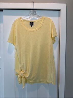 Bobeau size L-Linen-Blend Tie-Hem Tee - Yellow